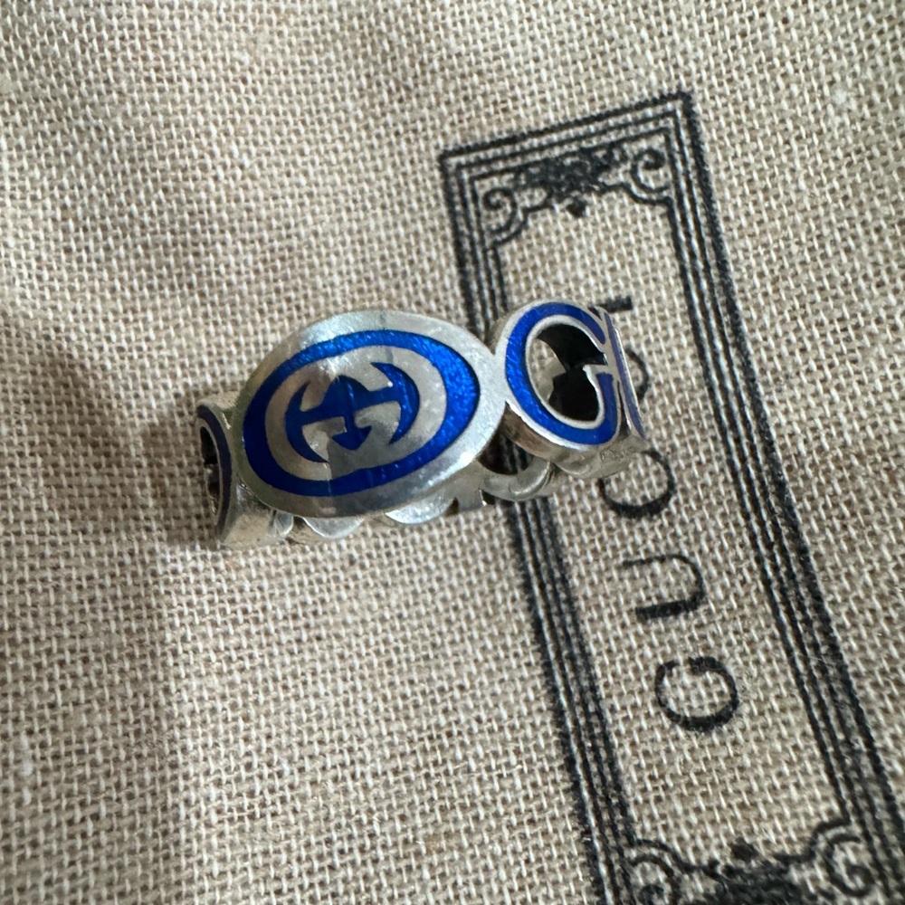 Gucci Sterling Silver and Blue GG Logo Ring - Picture 8 of 8